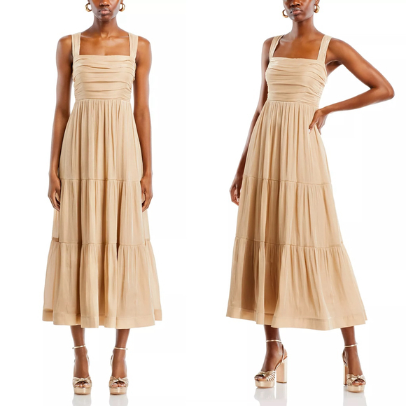 NWT Kobi Halperin Maisie Midi Dress Teak Beige Gold Shimmer - Size XXL